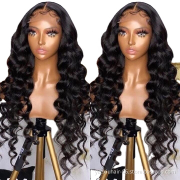 Transparent Cuticle Aligend Pre Plucked Lace Frontal 13x4 Human Hair Natural Color Wig 100% Virgin Hair Loose Deep Lace Wig .